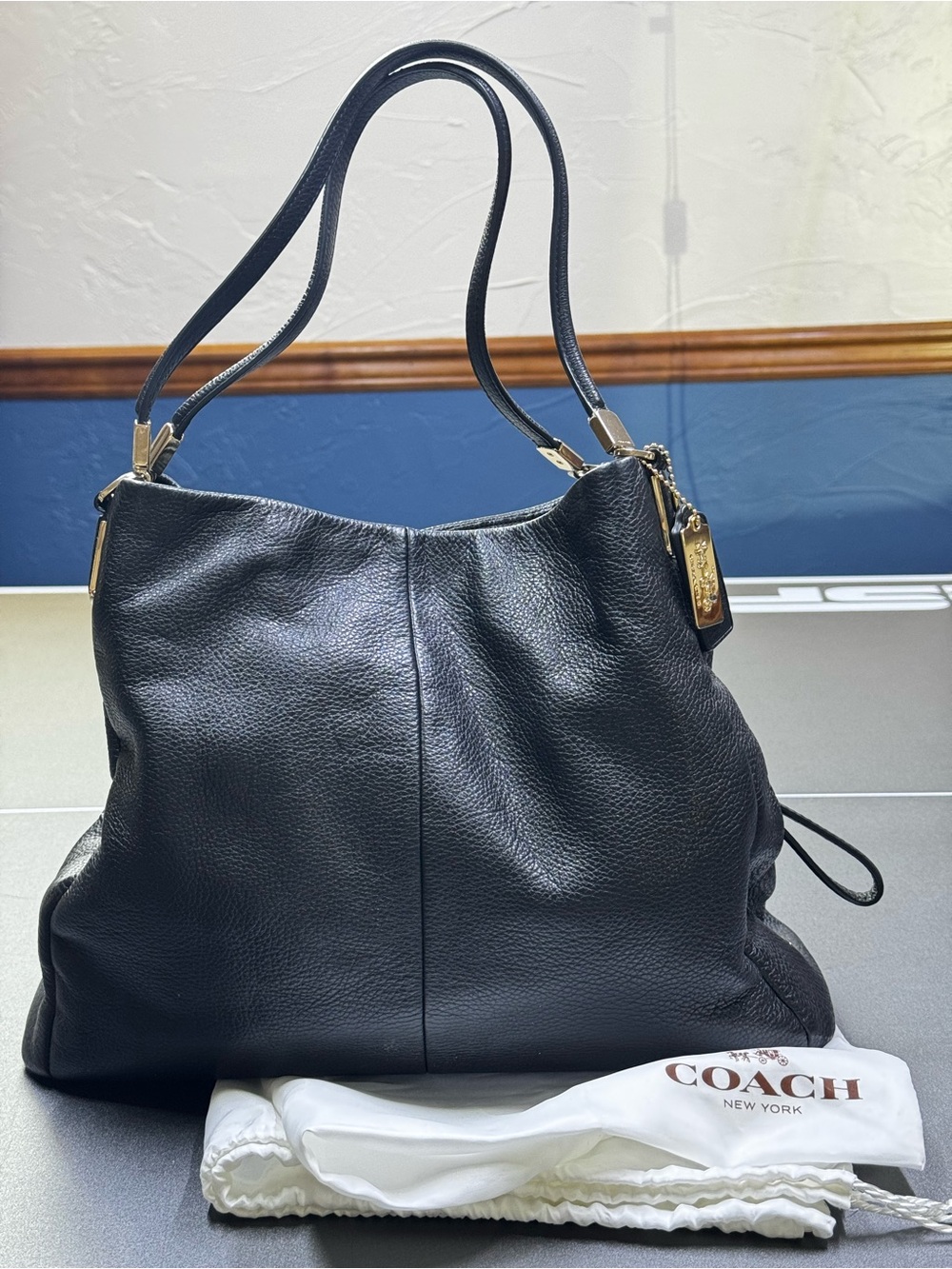Coach F34291 Black Pebbled Leather 3 Compartment Shoulder Bag with Dust Bag